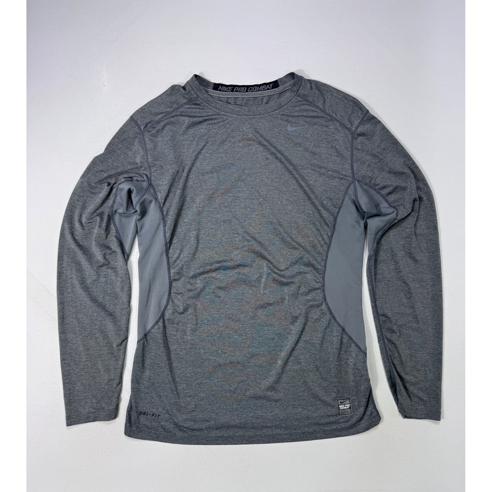 Nike Pro Combat Dri-FIT Mens Medium Gray Long Sleeve Fitted Base Layer Shirt